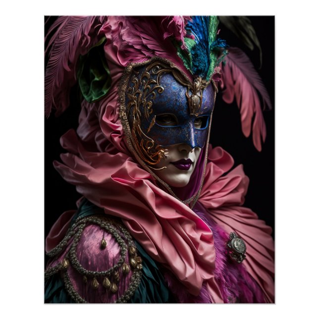 Venetian Carnival Pink Costume And Mask. Poster (Front)