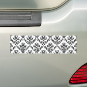 Venetian Damask, Ornaments, Swirls - Black White Bumper Sticker