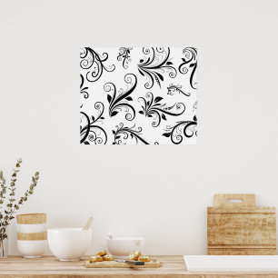 Venetian Damask, Ornaments, Swirls - Black White Poster
