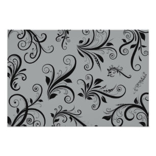 Venetian Damask, Ornaments, Swirls - Grey Black Photo Print