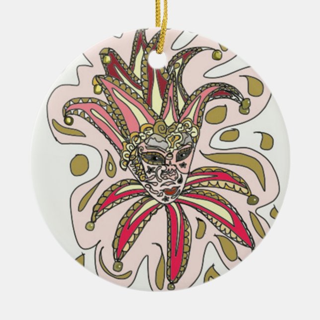 Venetian Festival  Mask Design Ceramic Tree Decoration (Front)