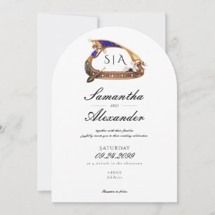 Venetian Gondola Ornate AIO Black & White Wedding Invitation