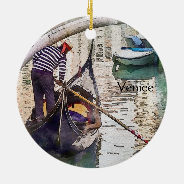 Venetian Gondola Venice Italy Canal Ceramic Tree Decoration (Back)