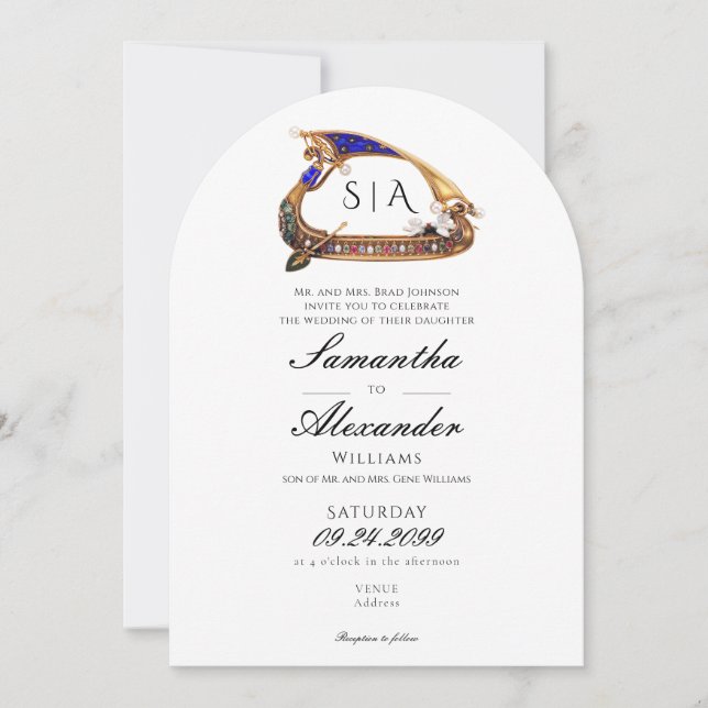 Venetian Gondola With Parents Black White Wedding Invitation (Front)