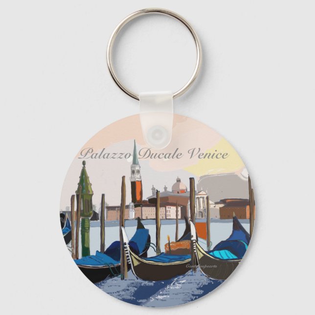 Venetian Gondolas at Palazzo Ducale Venice Key Ring (Front)