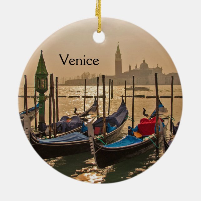 Venetian Gondolas Venice Italy Waterfront Ceramic  Tree Decoration (Back)