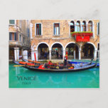 Venetian Gondoliers Postcard<br><div class="desc">Elegant gondolas floating peacefully by the shore on the still waters of a small canal from Sestiere Cannaregio district,  Venice,  Italy.</div>