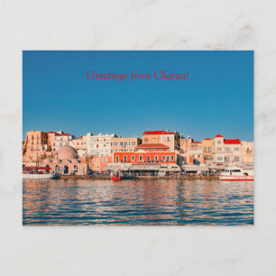 Venetian harbour in Chania at blue hour, Crete, Postcard