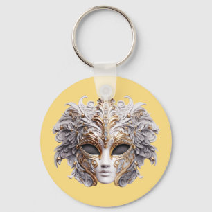 Venetian Intricately Decorated in Gray and Gold Key Ring