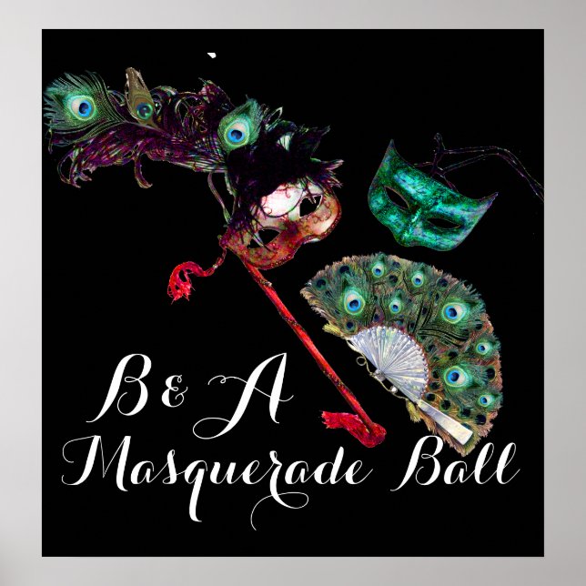 VENETIAN MARDI GRAS MASKS MASQUERADE BALL MONOGRAM POSTER (Front)
