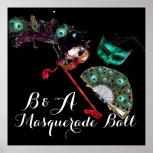 VENETIAN MARDI GRAS MASKS MASQUERADE BALL MONOGRAM POSTER