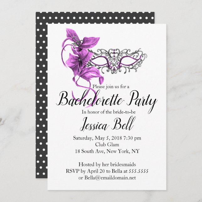 Venetian Mask Bachelorette Party Invitation (Front/Back)