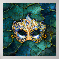 Venetian Mask on Teal-Blue Background