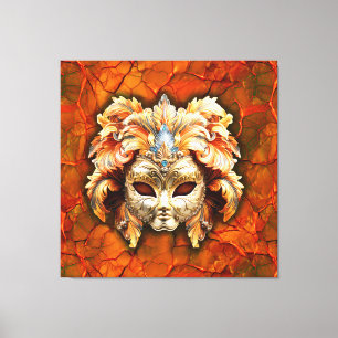 Venetian Mask with Orange Plums on Red Background Canvas Print