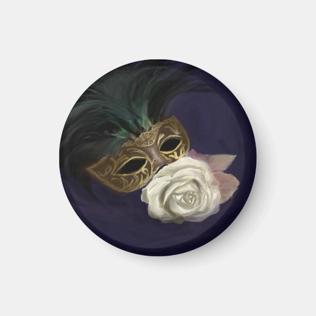 Venetian Mask with White Rose Magnet (Front)
