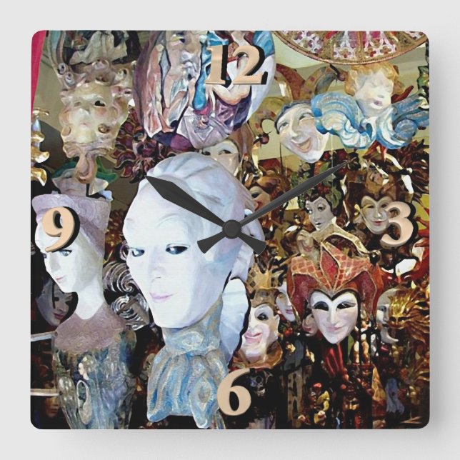 Venetian Masks 2 Square Wall Clock (Front)