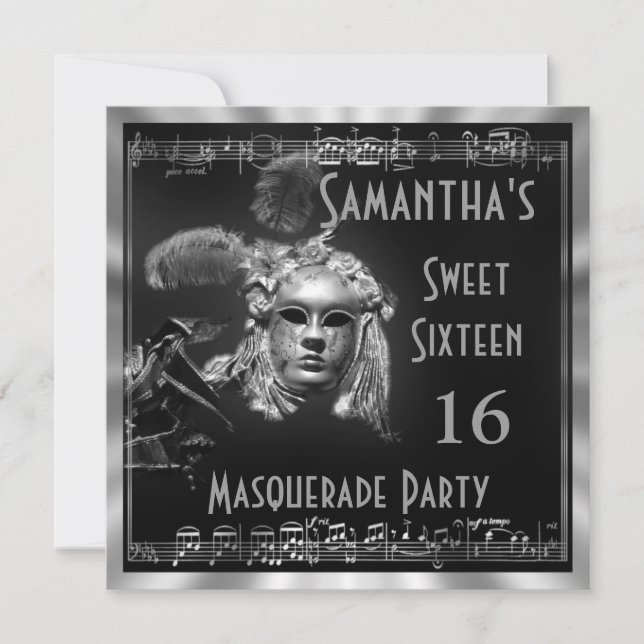 Venetian masquarade ball sixteen party invitation (Front)