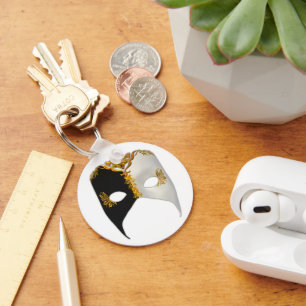 Venetian Masque: Black, White and Gold Key Ring