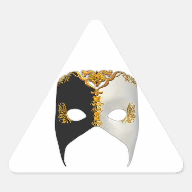 Venetian Masque: Black, White and Gold Triangle Sticker (Front)