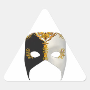 Venetian Masque: Black, White and Gold Triangle Sticker