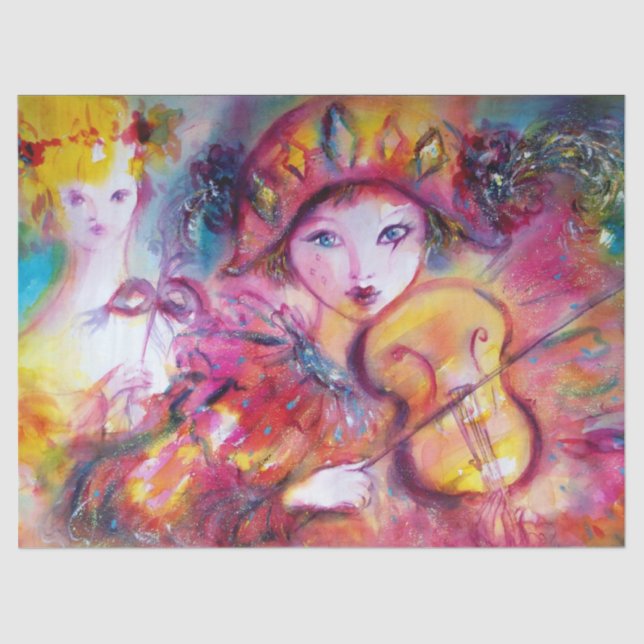 VENETIAN MASQUERADE FACES,HARLEQUIN AND COLUMBINE TISSUE PAPER (Front)