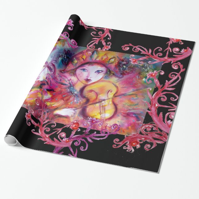 VENETIAN MASQUERADE FACES/ HARLEQUIN AND COLUMBINE WRAPPING PAPER (Unrolled)