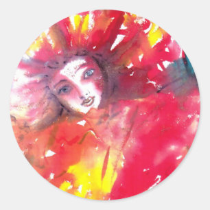 VENETIAN MASQUERADE FACES - MASK IN RED CLASSIC ROUND STICKER