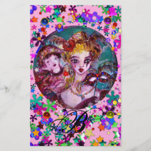 VENETIAN MASQUERADE LOVERS,MASKS CONFETTI MONOGRAM STATIONERY
