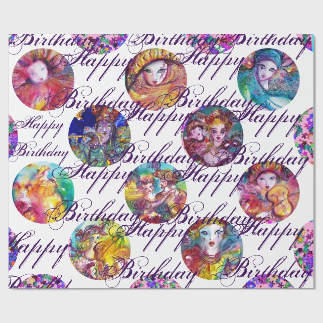 VENETIAN MASQUERADE MARDI GRAS MASKS Birthday Wrapping Paper (Flat)
