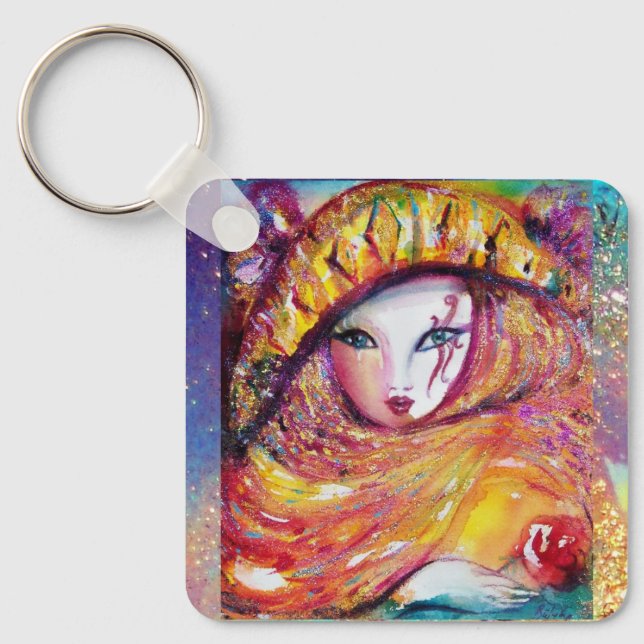 VENETIAN MASQUERADE - MASK IN YELLOW KEY RING (Front)