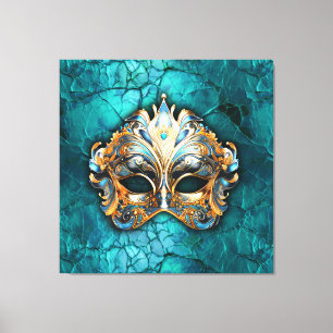 Venetian Masquerade Mask on Turquoise Ground Canvas Print