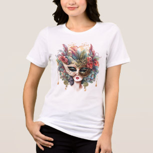 Venetian masquerade mask pink blue gold floral Tri-Blend shirt