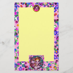 VENETIAN MASQUERADE MASKS,CONFETTI GEM MONOGRAM STATIONERY