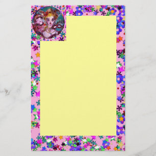 VENETIAN MASQUERADE MASKS Pink Yellow Confetti Stationery