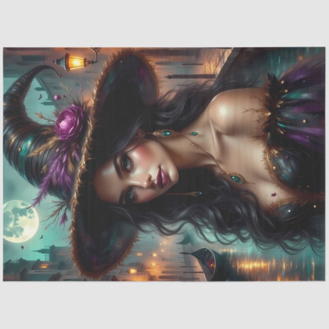 Venetian Moonlit Witch – Enchanting Gothic Fantasy Tissue Paper (Front)