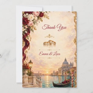 Venetian Rose Wedding Thank You Card Burgundy Gold