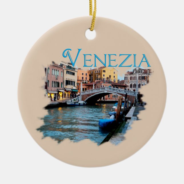 Venezia, Italia: Along the Canal Ceramic Tree Decoration (Front)