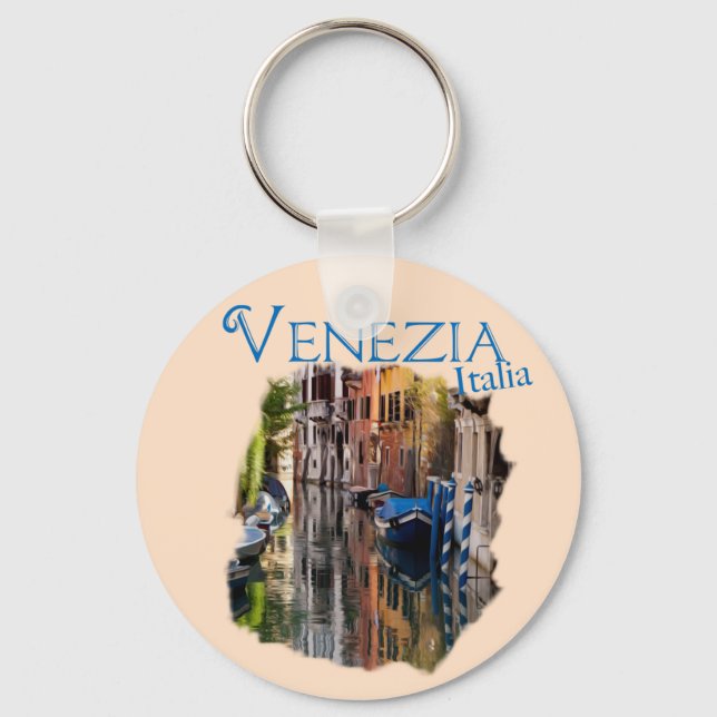 Venezia, Italia: Colourful Canal Key Ring (Front)