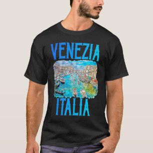 Venezia Italia Grand Canal Gondolas Watercolor Blu T-Shirt