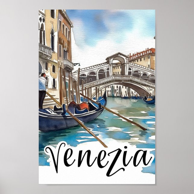 Venezia Italy Watercolor Painting Travel Poster (Front)