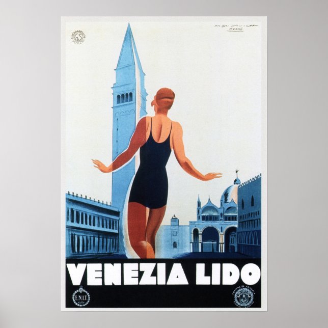 VENEZIA LIDO Italy Holiday Travel Vintage Italian Poster (Front)