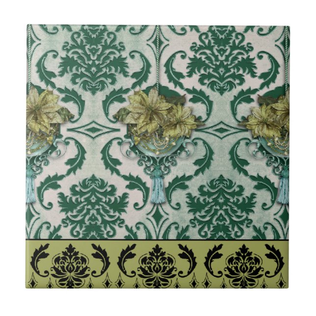 VENEZIA POINSETTIA in Teal & Green Tile (Front)