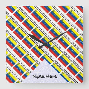 Venezuela and Venezuelan Flag Tiled with Your Name Square Wall Clock