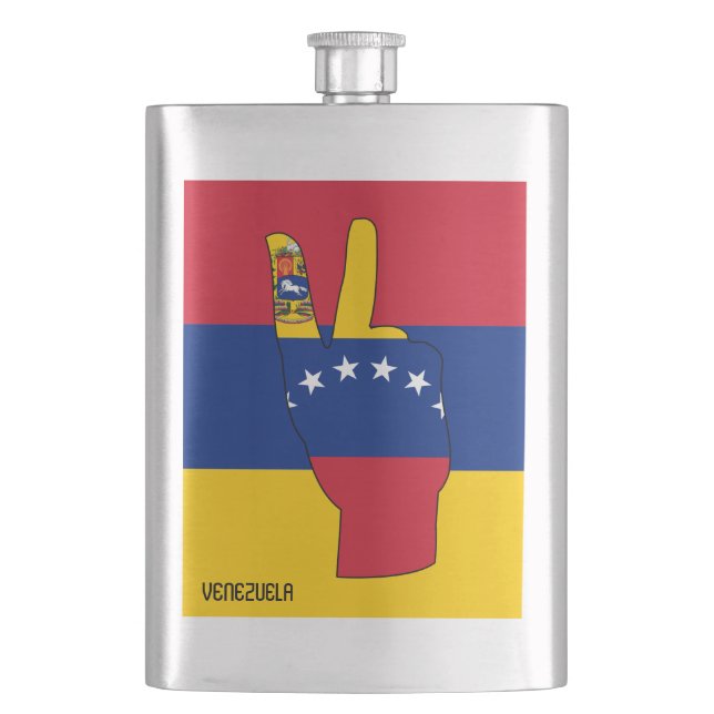 Venezuela Flag Victory Sign Patriotic Hip Flask (Front)