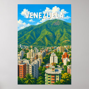 Venezuela Illustration Travel Art Vintage Poster