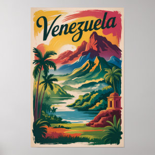 Venezuela Landscape Illustration Travel Art Retro Poster
