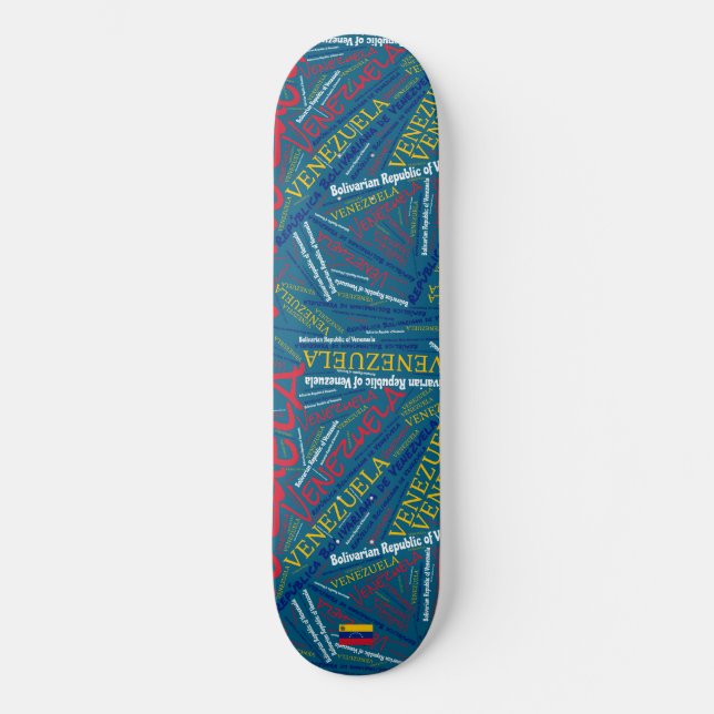 Venezuela National Pride Wordcloud Skateboard (Front)