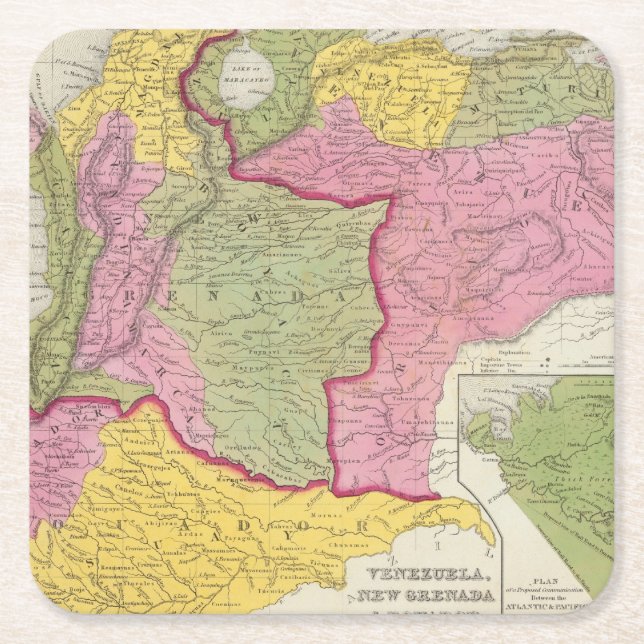 Venezuela, New Grenada & Equador Square Paper Coaster (Front)