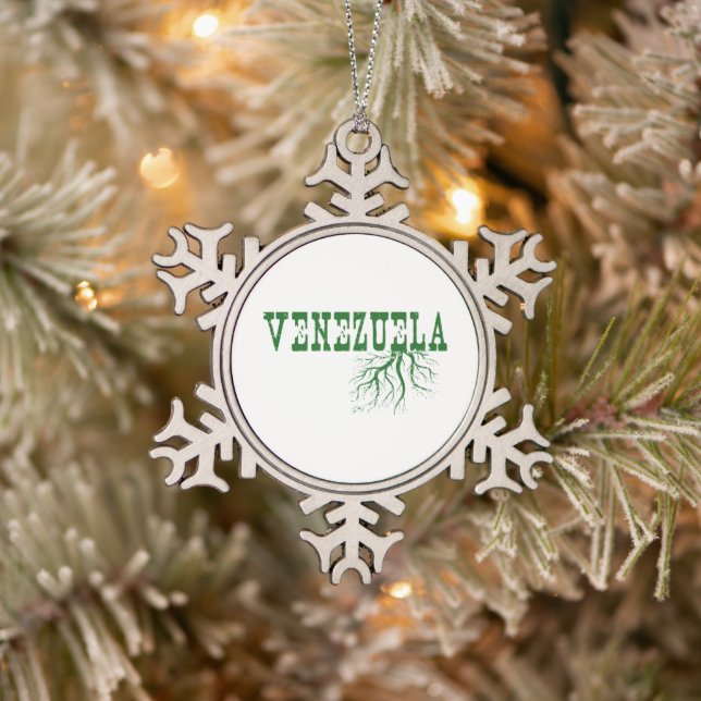 Venezuela Rooted Green Tree Roots Word Art Snowflake Pewter Christmas Ornament (Tree)