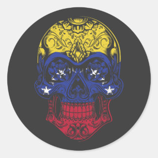 Venezuela Skull And Roses Flag  Classic Round Sticker